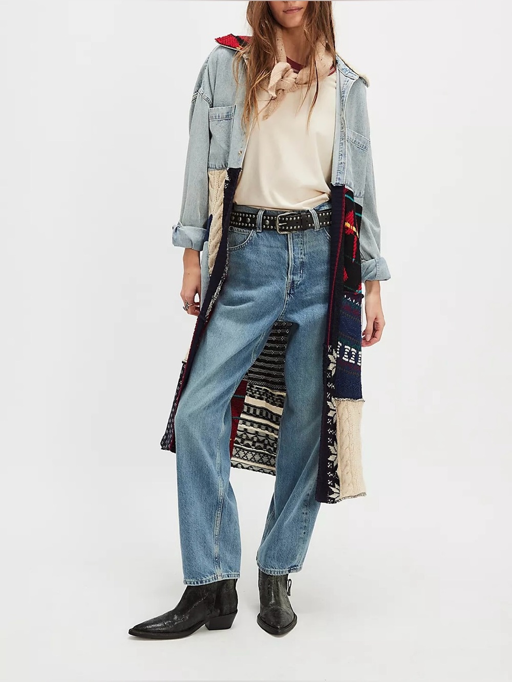 NWOT Free People Tricia Fix Freddie Denim Maxi Shirt - denim blue black - Small - Picture 2 of 13